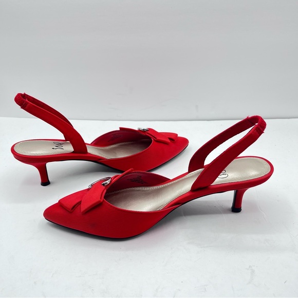 Impo Women’s Size 7.5M Enna Red Bow-Trimmed Pointed Toe Slingback Kitten Heels - Picture 14 of 15